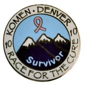 Komen Denver Race For The Cure Survivor Pin 2010 Pink Ribbon Mountains Lapel
